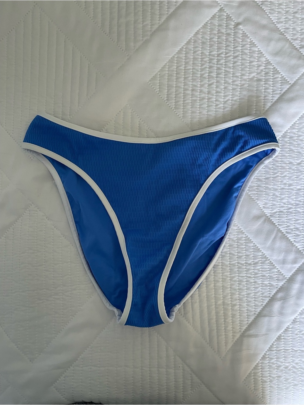 Seafolly Beach Bound high-cut bikini bottoms in sapphire blue and white US 8
